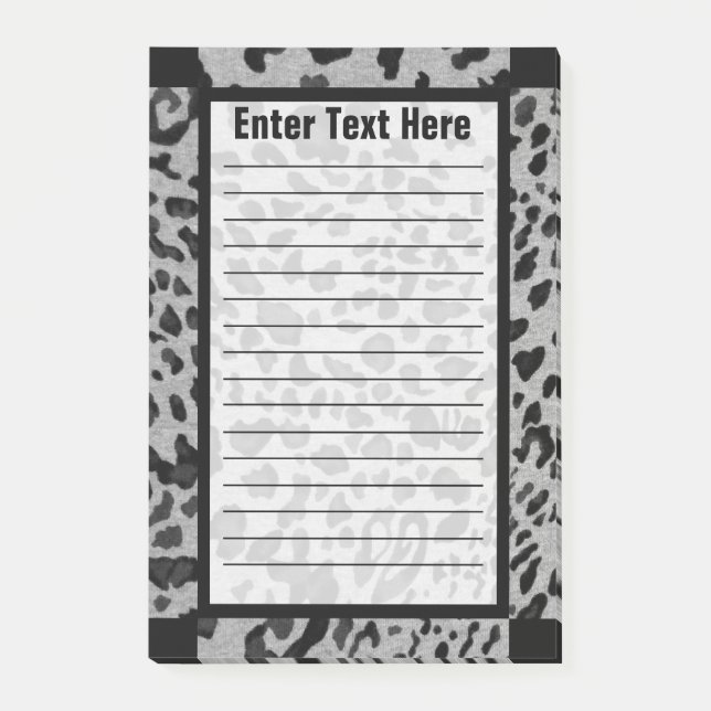 "Black & Grey Leopard" 4x6 LINED Post-it Notes (Front)