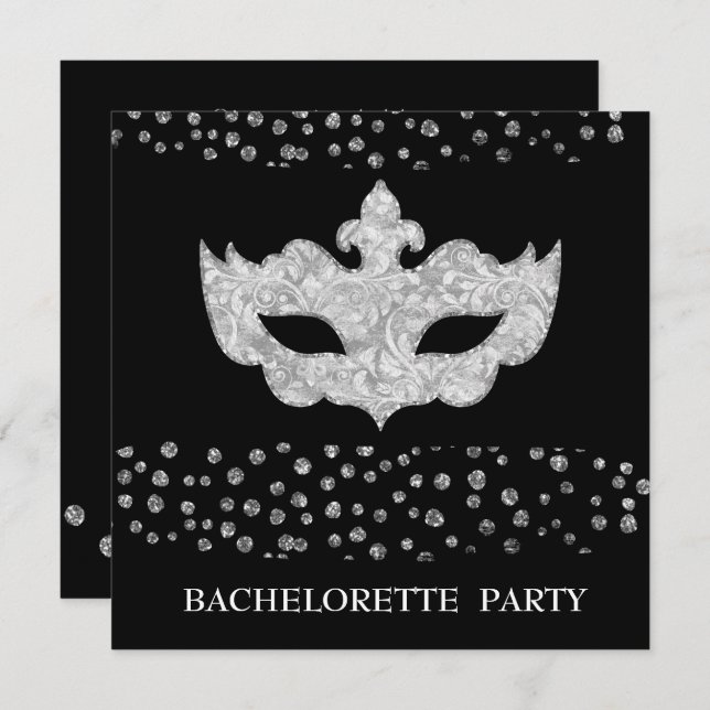 BLACK GREY LEOPARD BACHELORETTE MASQUERADE PARTY INVITATION (Front/Back)