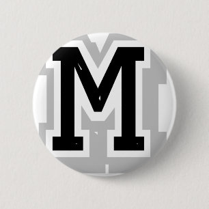 black grey letter M 6 Cm Round Badge