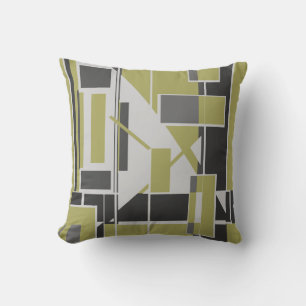 Black Grey Light Olive Boxes Abstract Labyrinth Cushion