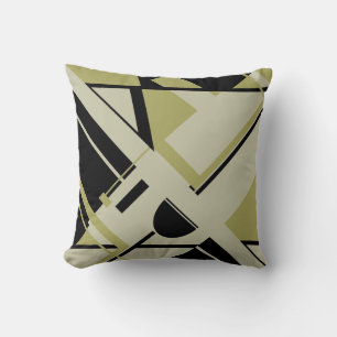 Black Grey Light Olive Diagonal Geometric Abstract Cushion