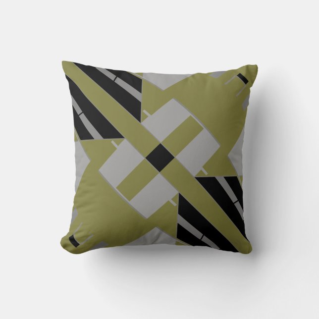 Black Grey Light Olive Mediterranean Art Diagonal Cushion (Front)
