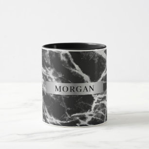 Black & Grey Marble, Name on Silver Band Mug