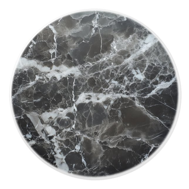Black Grey Marble Pattern Ceramic Knob (Front)