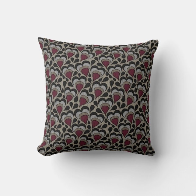 Black, Grey, Maroon Hearts Cushion (Front)