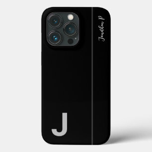Black & Grey Minimal Modern Initial Monogram iPhone 13 Pro Case