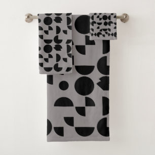 Black Grey Modern Elegant Geometric Tribal Bath Towel Set