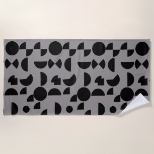 Black Grey Modern Elegant Geometric Tribal Beach Towel