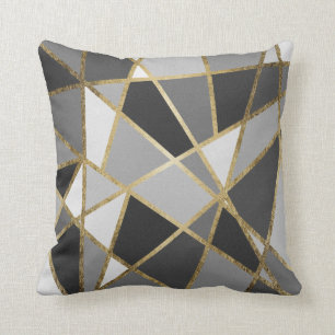 Black & Grey Modern Geo Gold Triangles Cushion