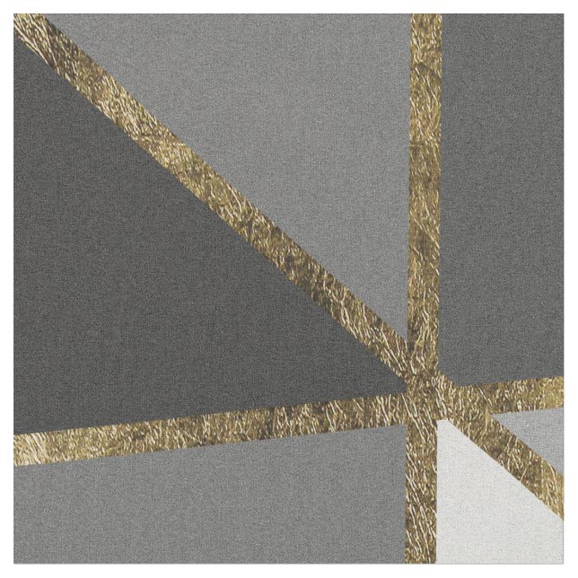 Black & Grey Modern Geo Gold Triangles Fabric (Close Up)