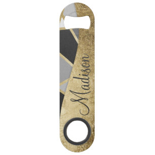 Black & Grey Modern Geo Gold Triangles Monogram