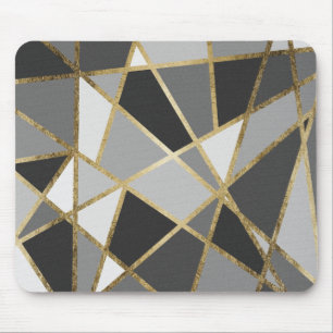 Black & Grey Modern Geo Gold Triangles Mouse Pad