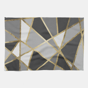 Black & Grey Modern Geo Gold Triangles Tea Towel
