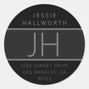 Black & Grey Modern Looking Return Address Classic Round Sticker