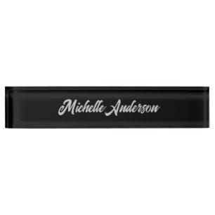 Black Grey Modern Minimalist Handwriting Name Nameplate