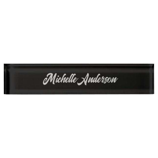 Black Grey Modern Minimalist Handwriting Name Nameplate (Front)