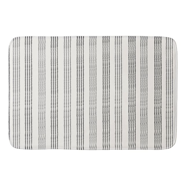 Black Grey Modern Minimalist Stripe Boho  Bath Mat (Front)