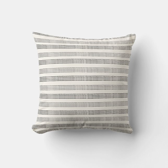 Black Grey Modern Minimalist Stripe Boho  Cushion (Front)