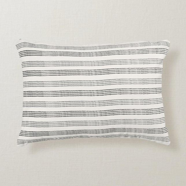 Black Grey Modern Minimalist Stripe Boho  Decorative Cushion (Front)