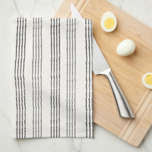Black Grey Modern Minimalist Stripe Boho Tea Towel
