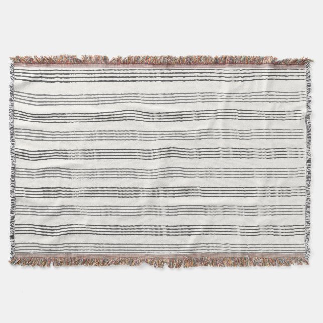 Black Grey Modern Minimalist Stripe Boho  Throw Blanket (Front)