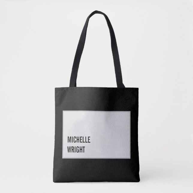 Black Grey Modern Plain Simple Minimalist Tote Bag (Front)