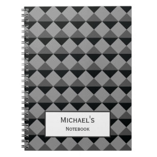 Black Grey Modern Trendy Diamond Triangle Pattern Notebook