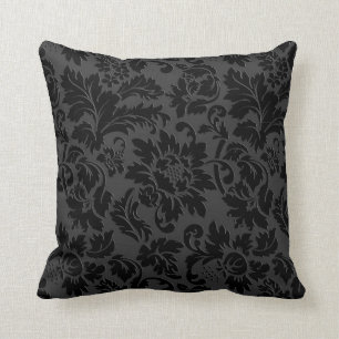 Black & Grey Monochromatic Vintage Floral Damasks Cushion