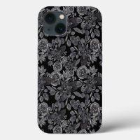 Black Grey Monochrome Watercolor Floral Leaves
