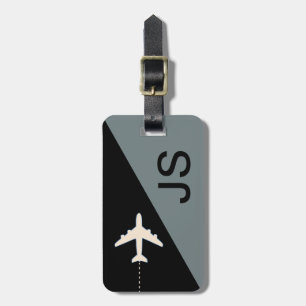 black grey monogram aeroplane travel distinguish luggage tag