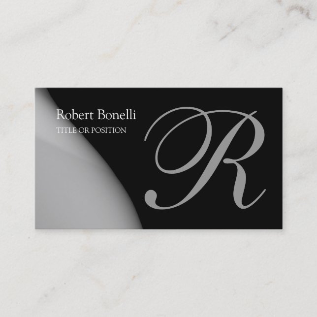 Black Grey Monogram Chic Business Card (Front)