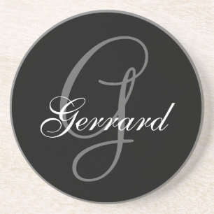 Black Grey Monogram G Wedding Anniversary Coaster