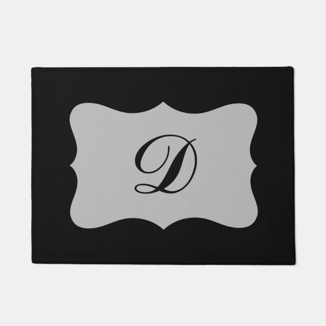 Black Grey Monogram Initial Custom Doormat (Front)