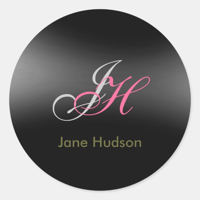 Black Grey Monogram Initials Simple Plain Classic Round Sticker (Front)