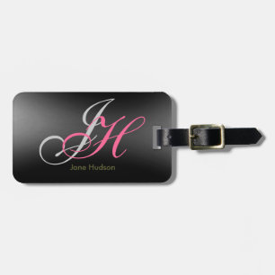 Black Grey Monogram Initials Simple Plain Luggage Tag