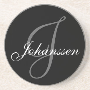 Black Grey Monogram J Wedding Anniversary Coaster