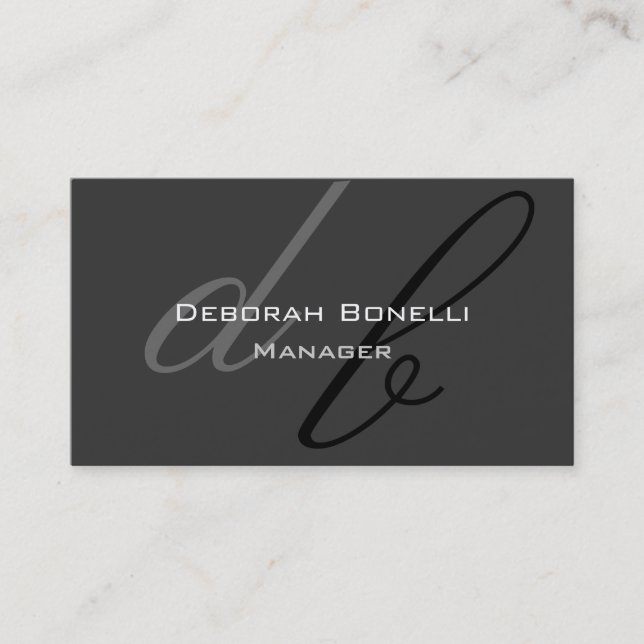 Black Grey Monogram Manager Business Card (Front)