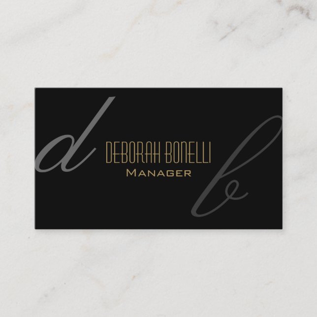 Black Grey Monogram Manager Business Card (Front)