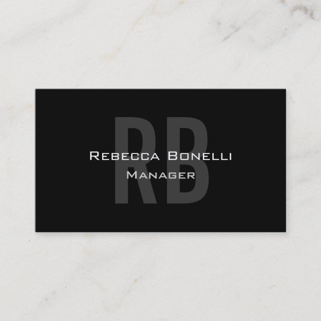 Black Grey Monogram Manager Business Card (Front)
