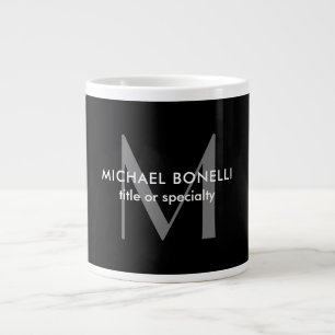 Black Grey Monogram Modern Minimalist Template Large Coffee Mug