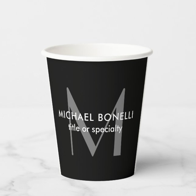 Black Grey Monogram Modern Minimalist Template Paper Cups (Front)