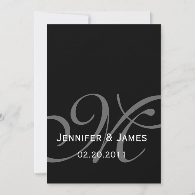 Black Grey Monogram Names Wedding Invitation (Front)