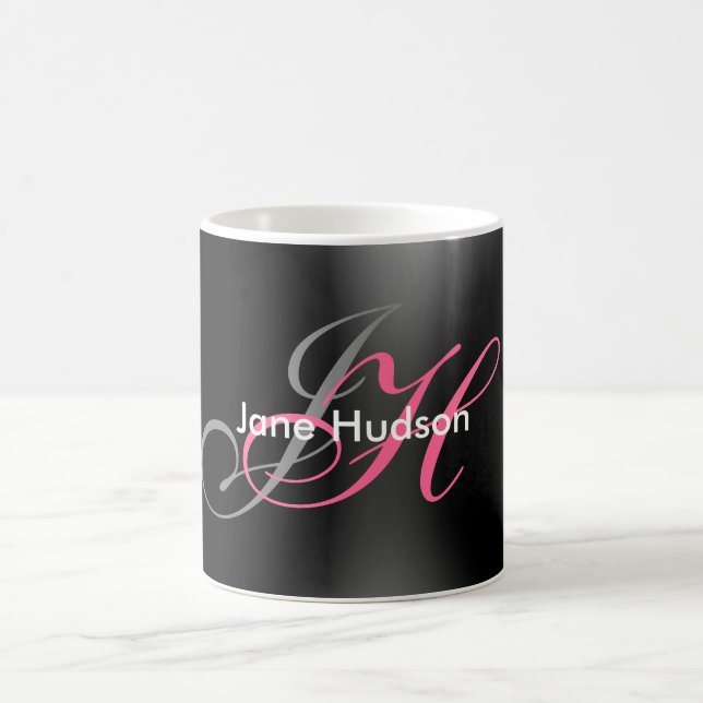 Black Grey Monogram Simple Plain Special Gift Coffee Mug (Center)