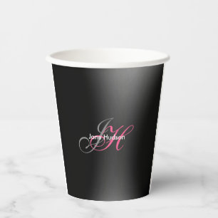 Black Grey Monogram Simple Plain Special Gift Paper Cups