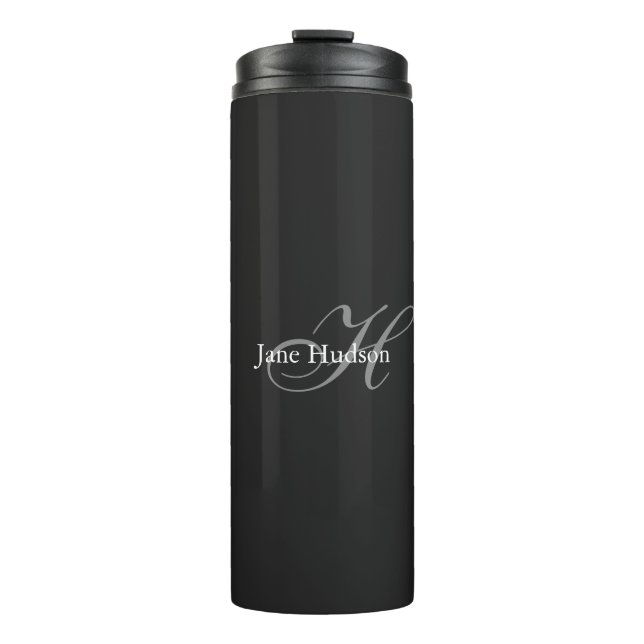 Black Grey Monogram Simple Plain Special Gift Thermal Tumbler (Front)