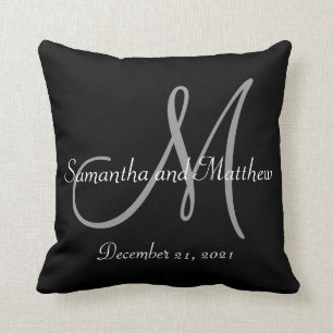 Black Grey Monogram Wedding Cushion