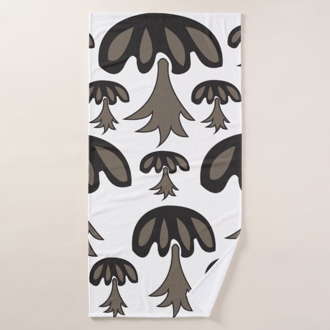 Black Grey Mushroom Pattern Bath Towel (Bath Towel)