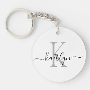 Black Grey Name Initial Monogram Key Ring