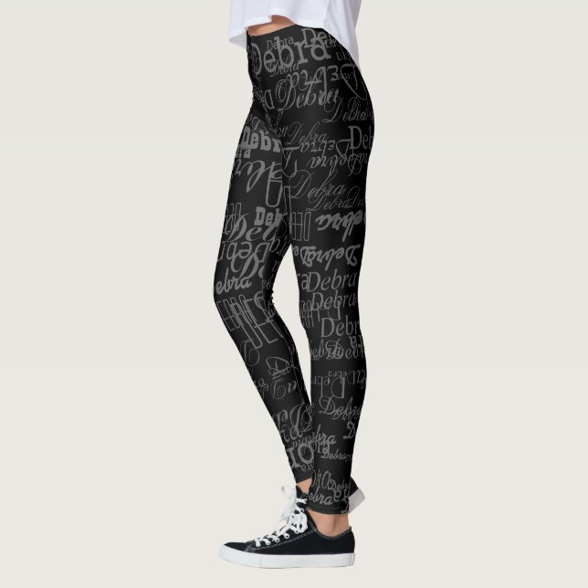 black & grey names pattern typography style leggings (Left)