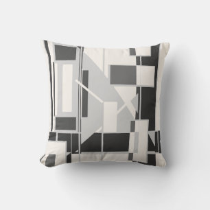 Black Grey Off-white Boxes Abstract Art Labyrinth Cushion